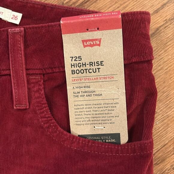 NWT Levi’s corduroy 725, high-rise boot, cut, burgundy, 26×32 - Picture 3 of 10